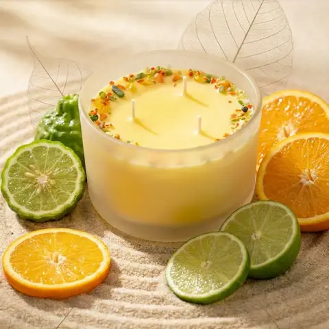 Žlutá svíčka Síla energie s citrusy a bergamotem na jemném písku